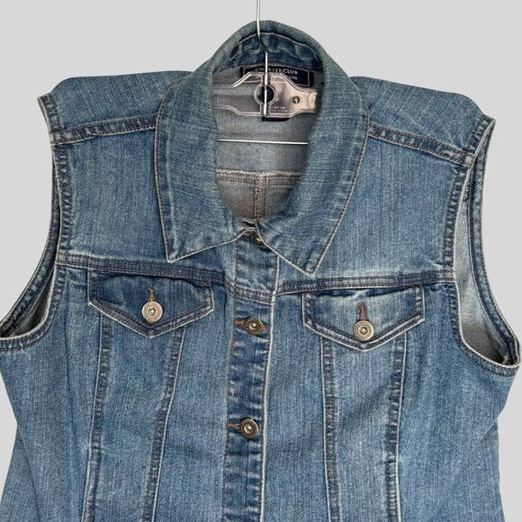 Charter Club  Size PP Vest Jacket Denim Sleeveless Button Front & Flap Pockets - Picture 5 of 9